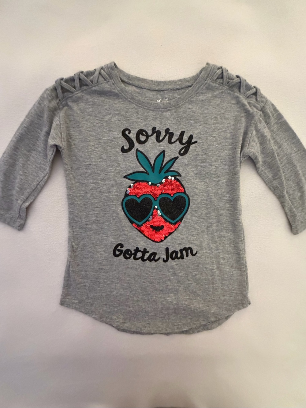Justice Sorry Gotta Jam Cool Strawberry Reversible Sequence Shirt